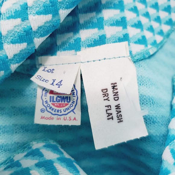 VTG 60s Jean-Ann's ILGWU Cyan Blue Career Houndstooth Print Shirt Dress, 14, NWT - Picture 9 of 9